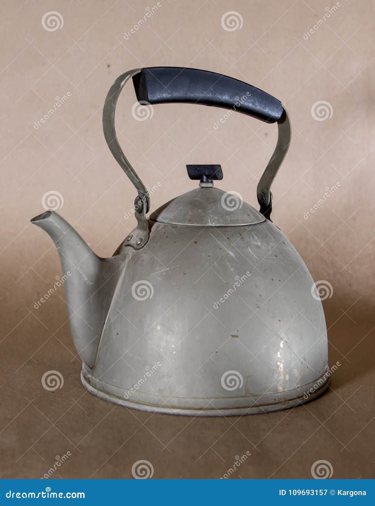 An Old Slightly Damaged Aluminum Kettle Stock Image Image of dirty, gray 109693157