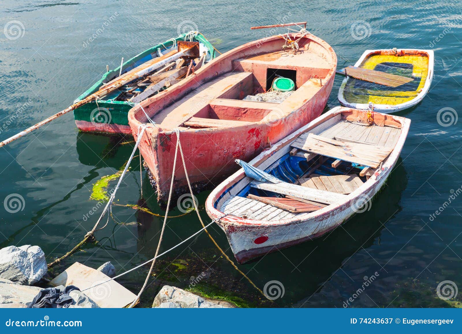 Old Small Wooden Fishing Boats Moored in Port Stock Image - Image of small,  sunny: 74243637