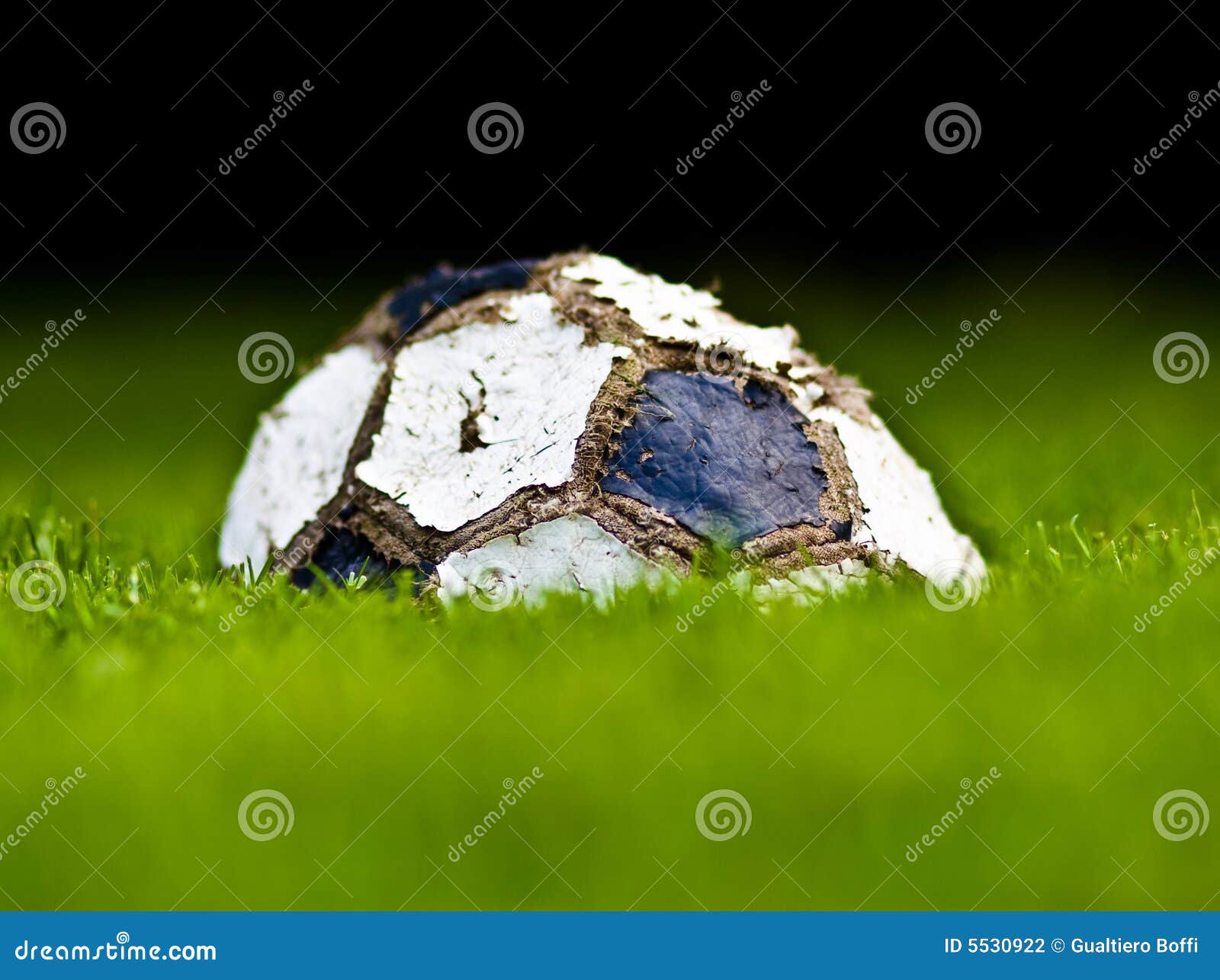 Old soccer ball on grass stock photo. Image of drop, ball 5530922