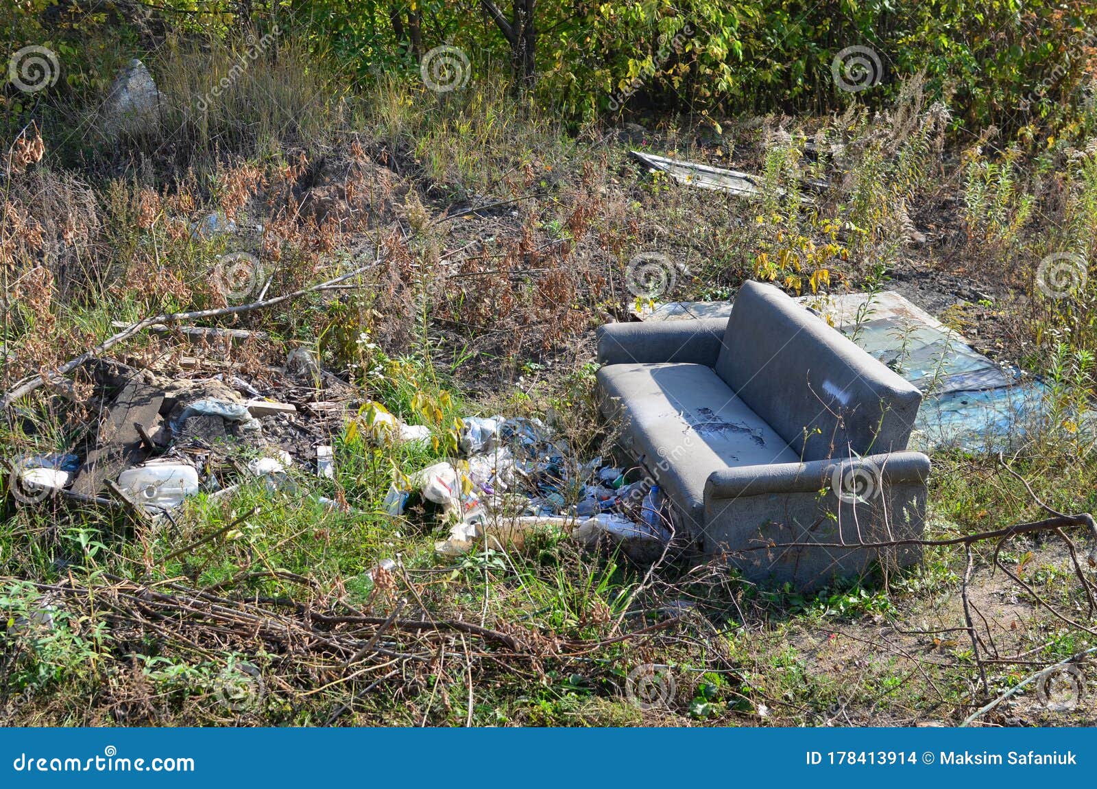 Old Sofa Dumped in a Landfillin the Forest Stock Photo Image of leaf