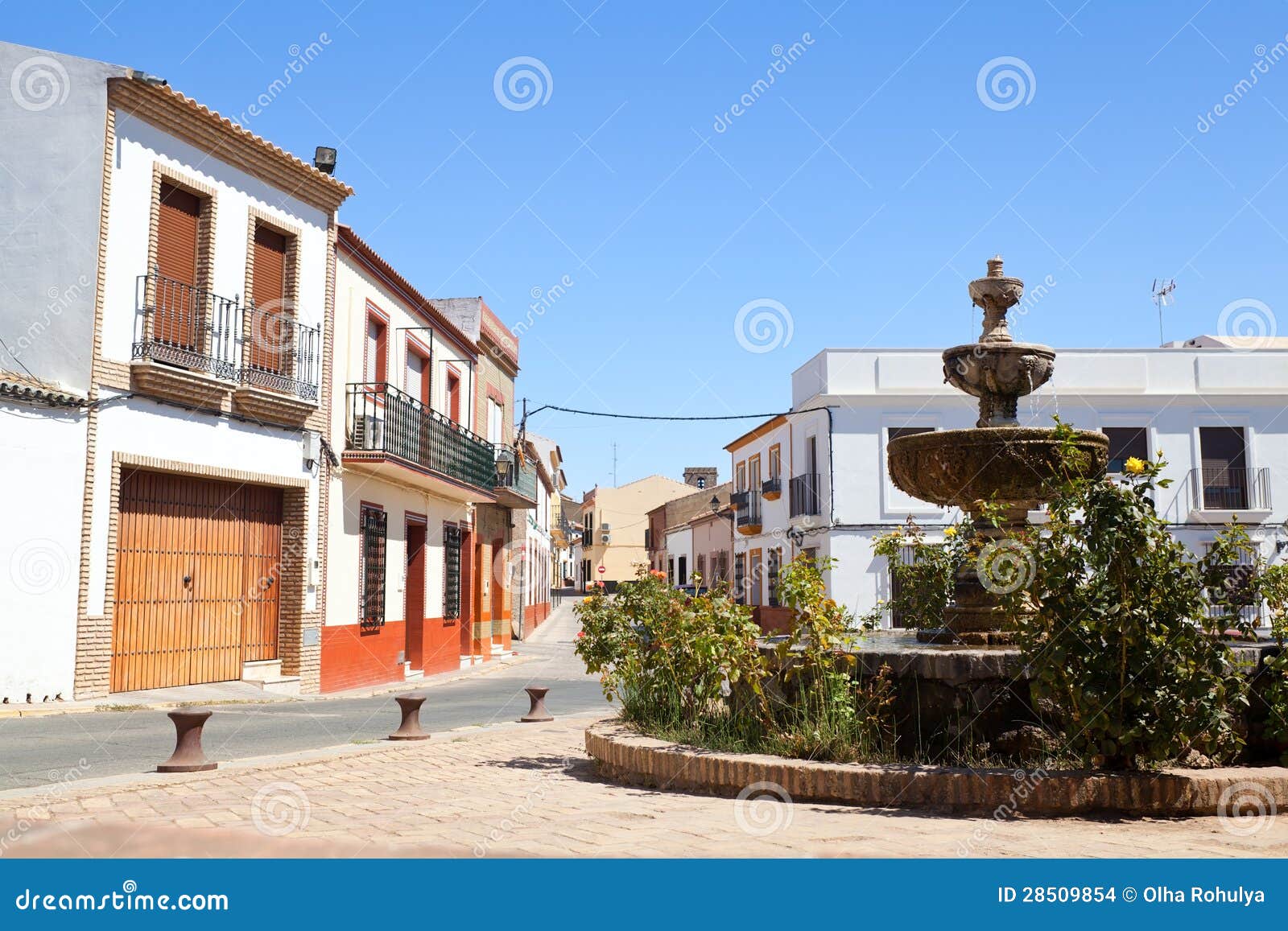 Old Spanish Town Niebla (Huelva) Stock Photo Image of road, fountain