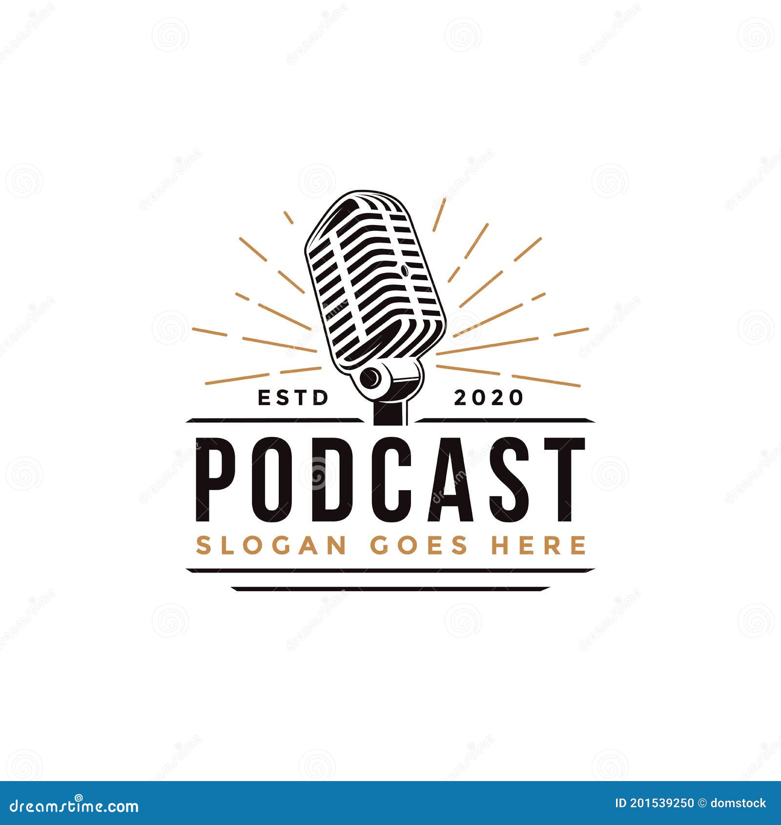 old stand microphone logo, podcasting logo icon  template