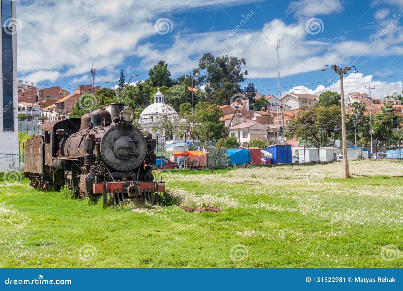 old steam train engine near estacion presidente arce, old railway station in sucre, boliv