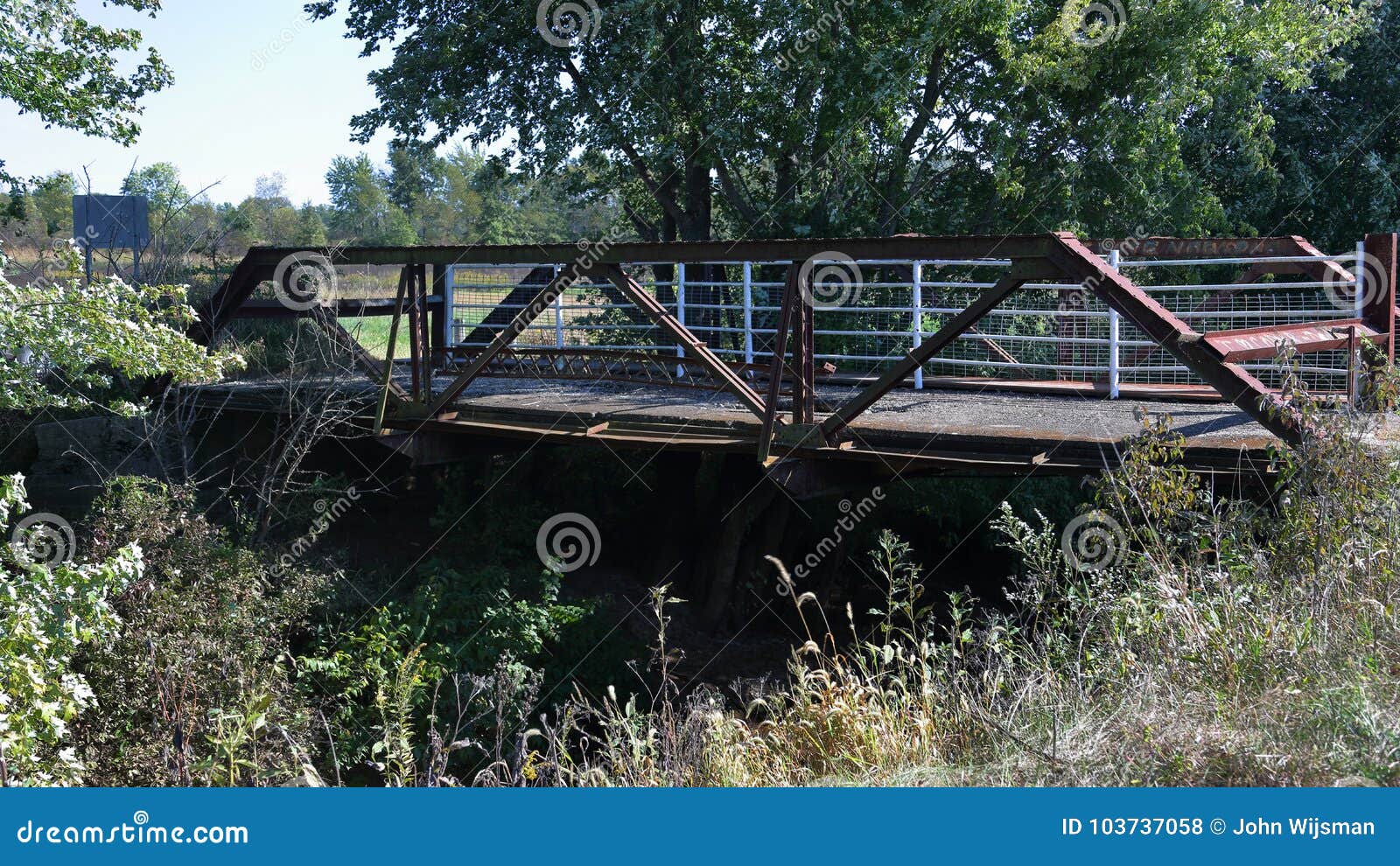 Old Steel Bridge Over a Creek Stock Photo Image of direction, nature