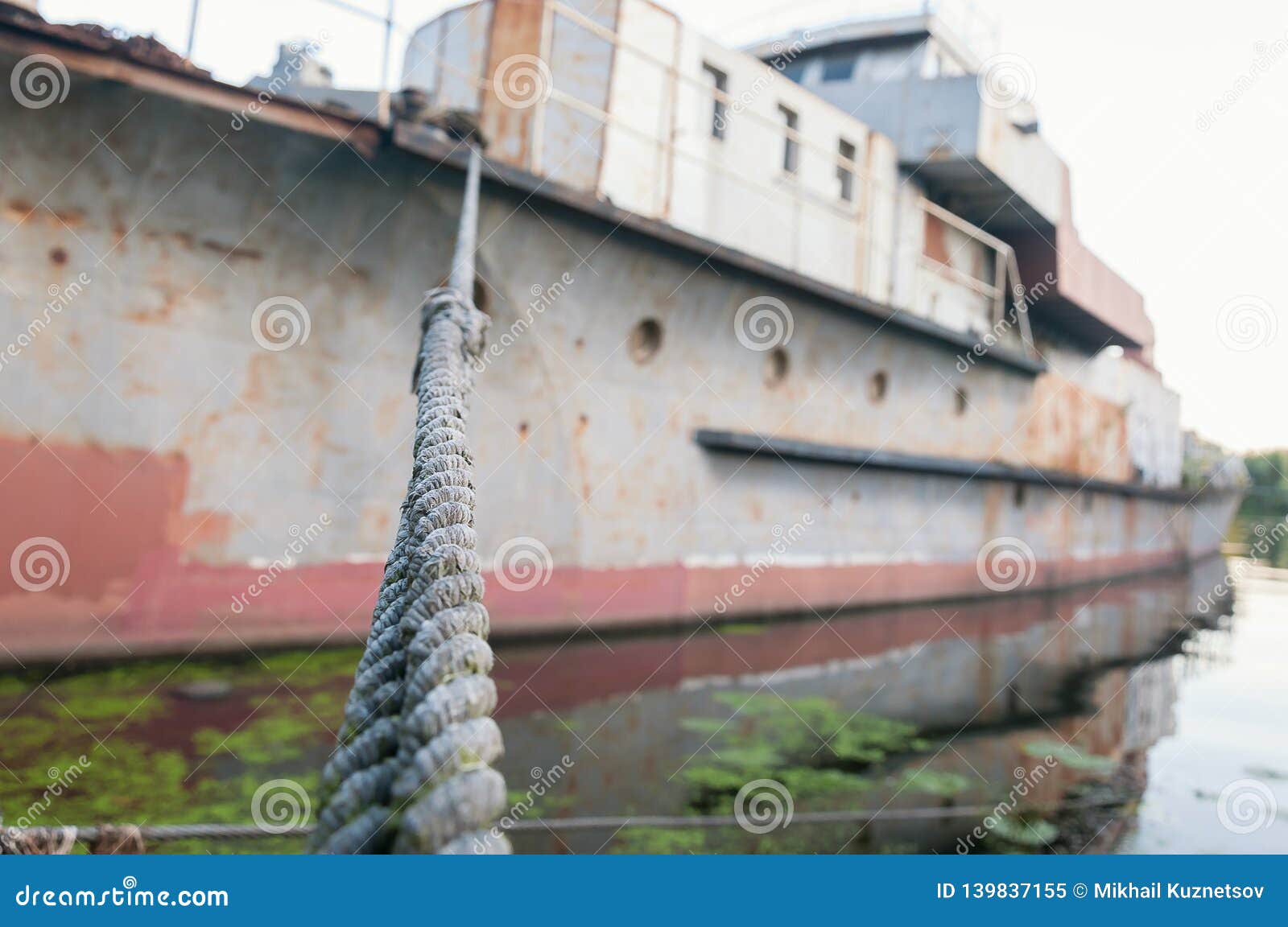 Old Steel Cable on the Background of Defocused Ship Stock Image Image