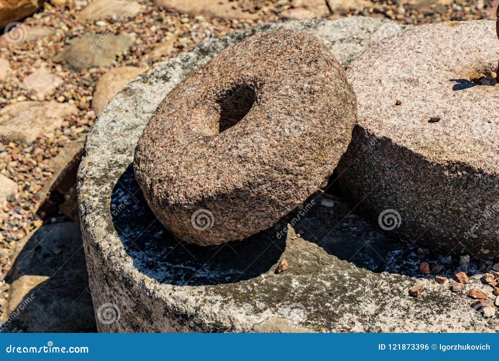Old stone millstones stock photo. Image of enaufnahme 121873396