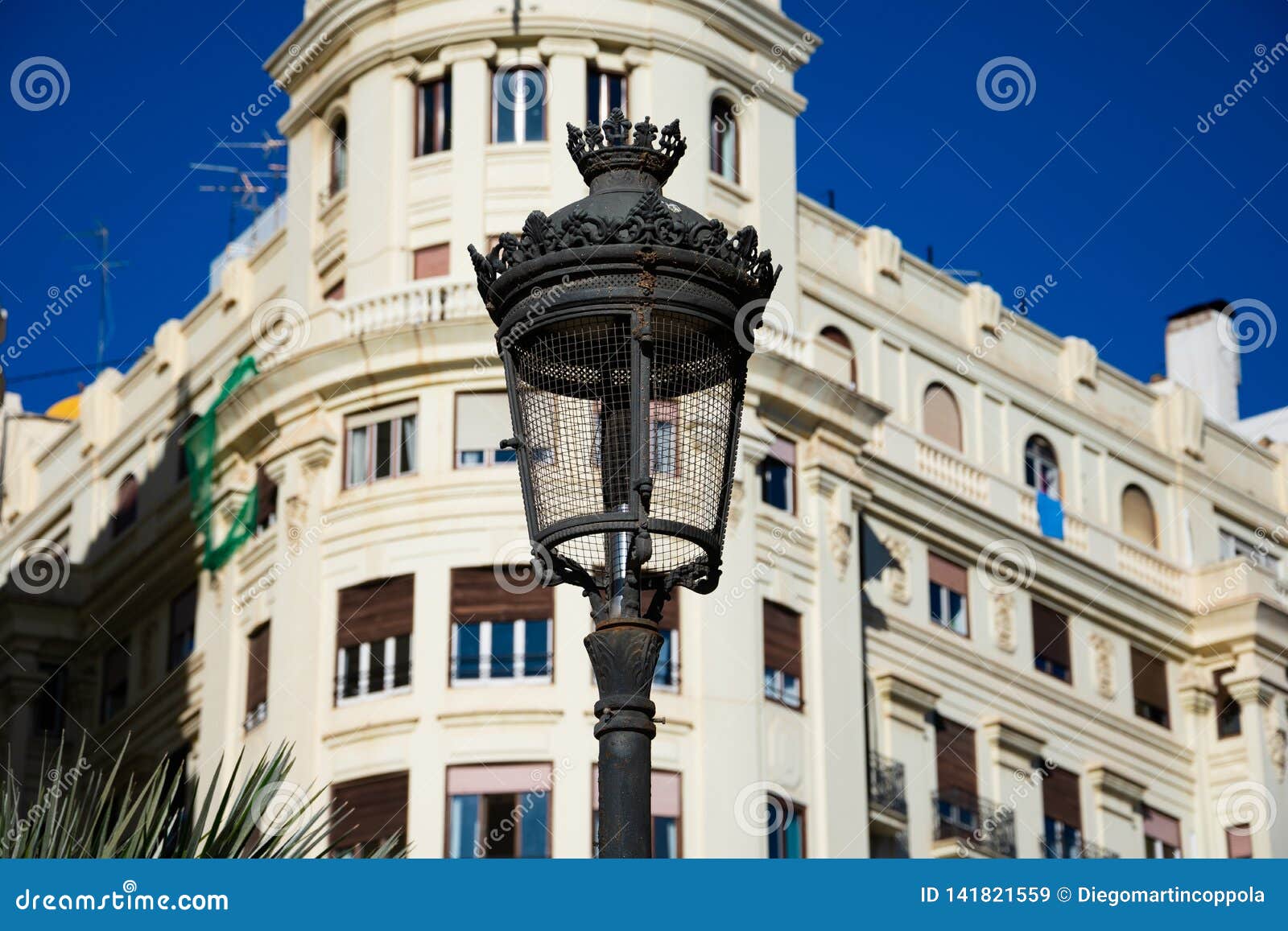 old street lamp at town hall square plaza del ayuntamiento