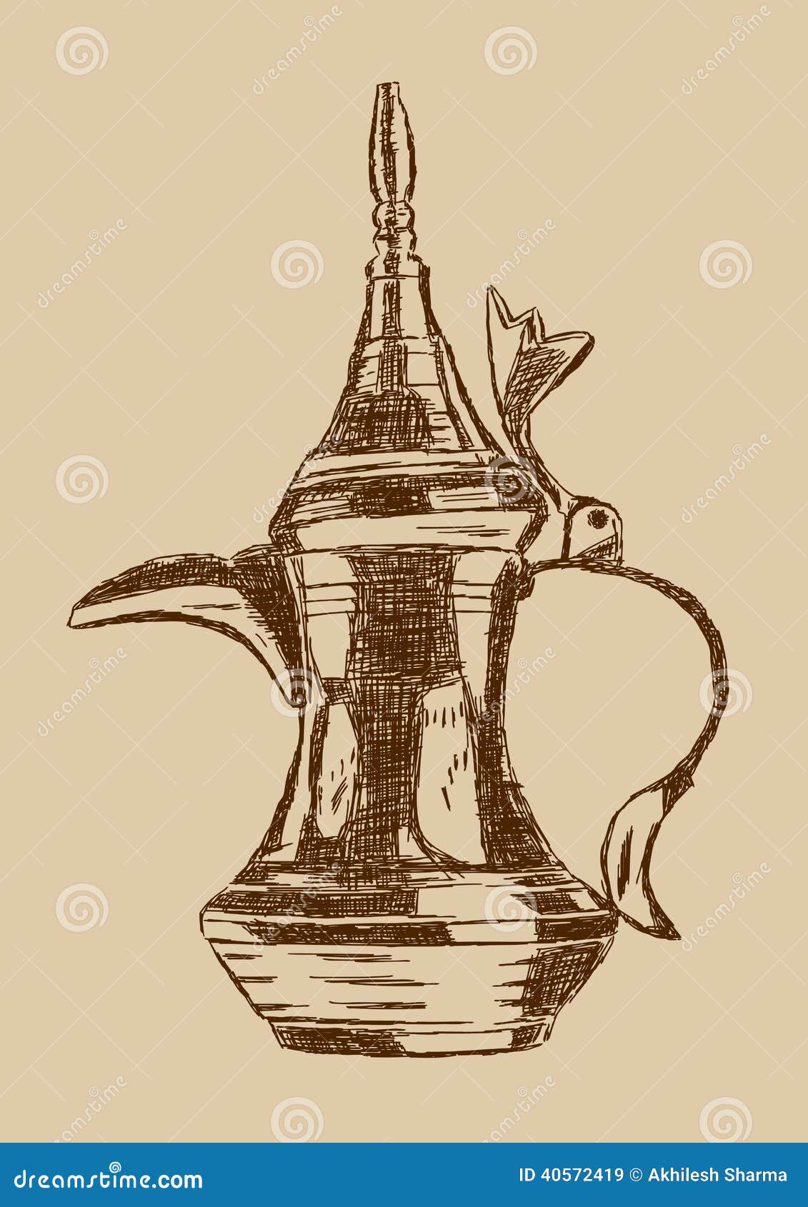 Old Style Hand Drawn Arabic Coffee Pot Vector Illustration Stock