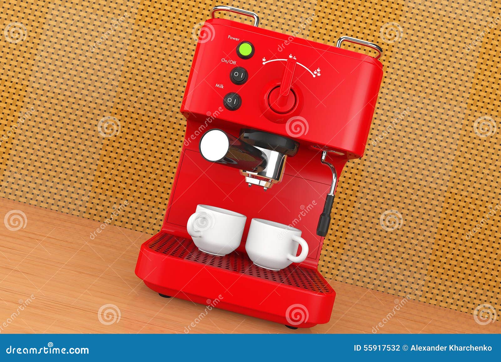 Old Style Photo. Espresso Coffee Making Machine. 3d Rendering Stock