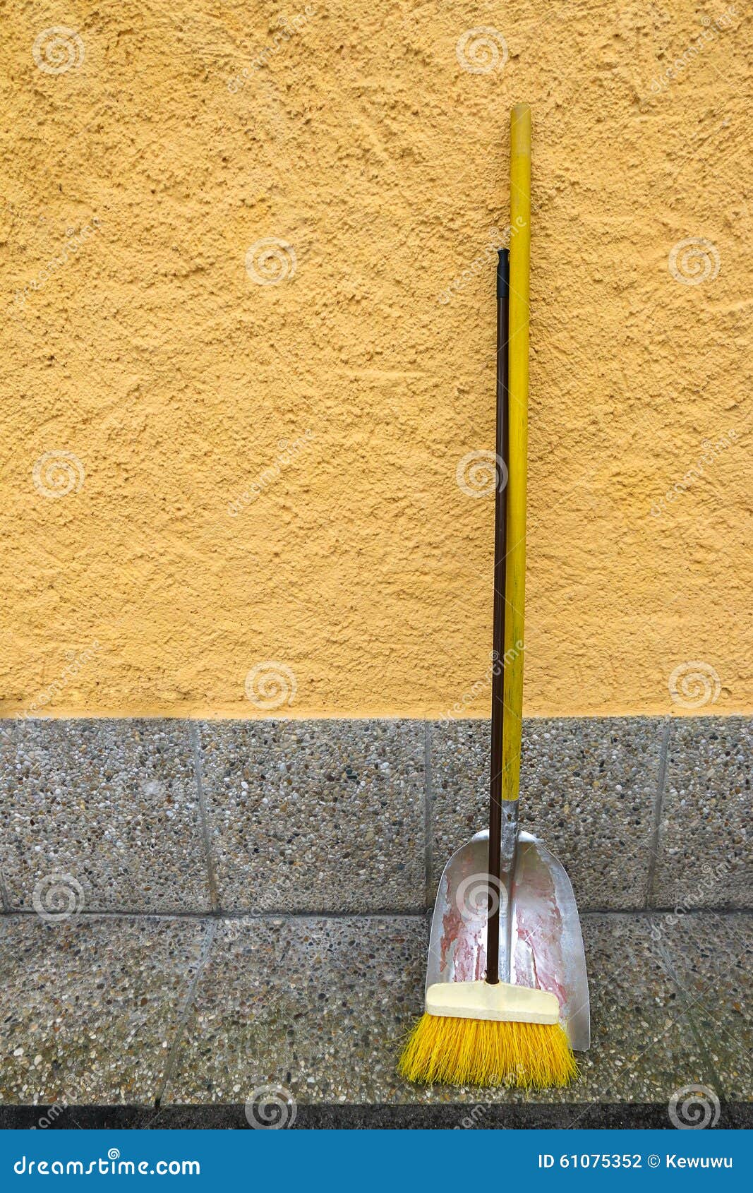 An Old Styled Yellow Broom and Metal Dustpan Stock Photo Image of