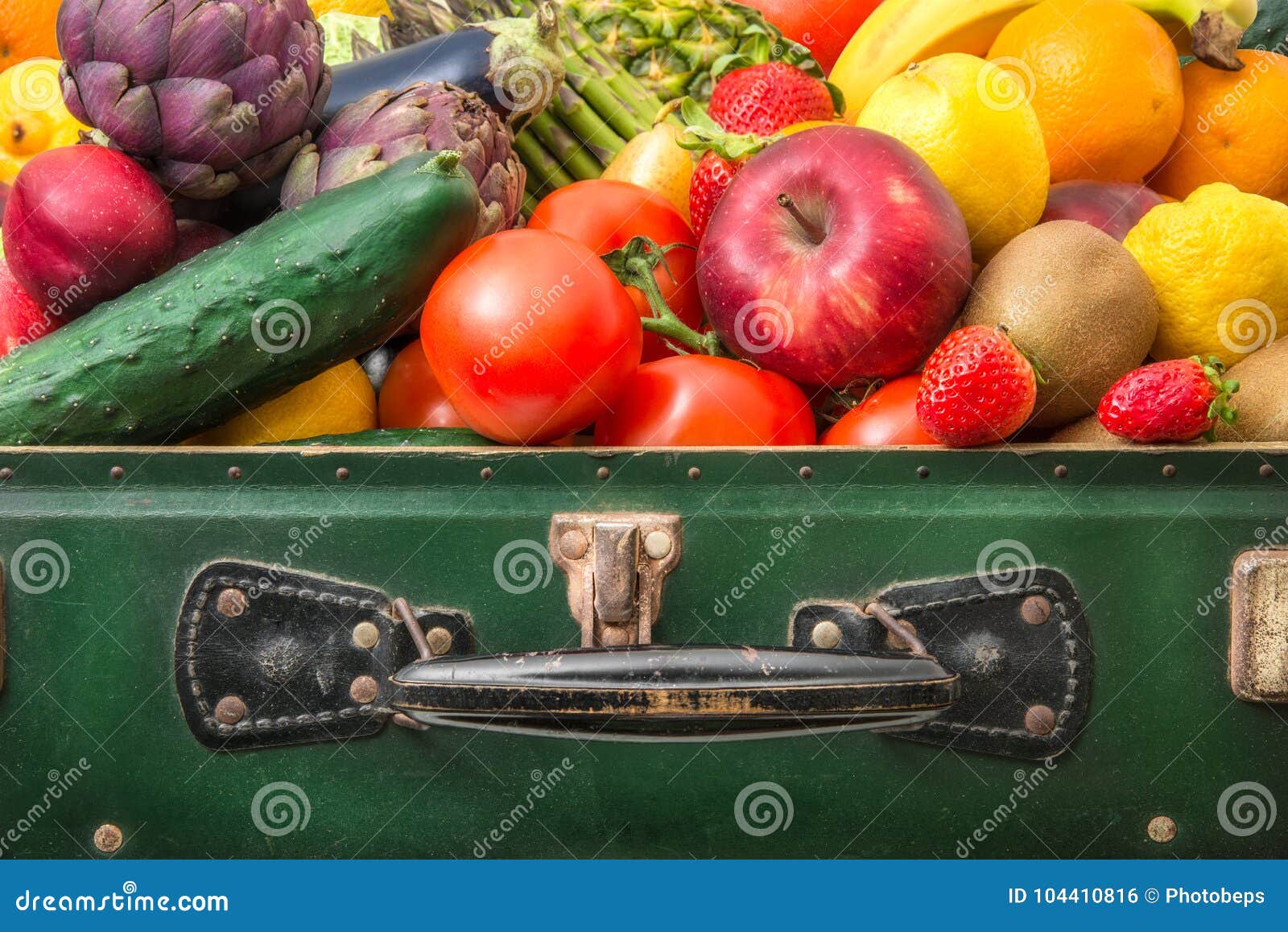 Suitcase Full of Fruit and Vegetables Stock Photo Image of concept