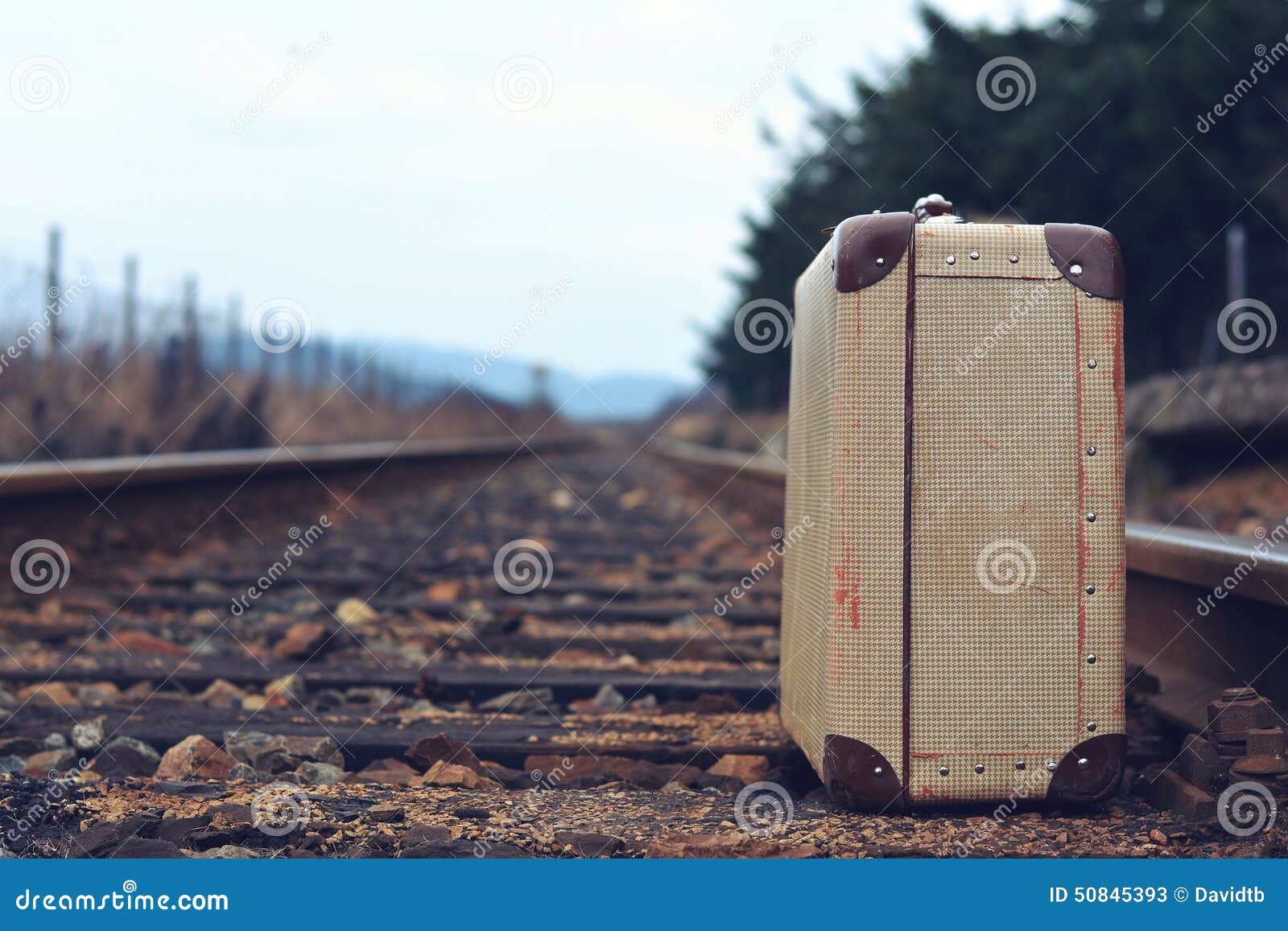 Old Suitcase at the Train Station with Retro Effect Stock Image Image