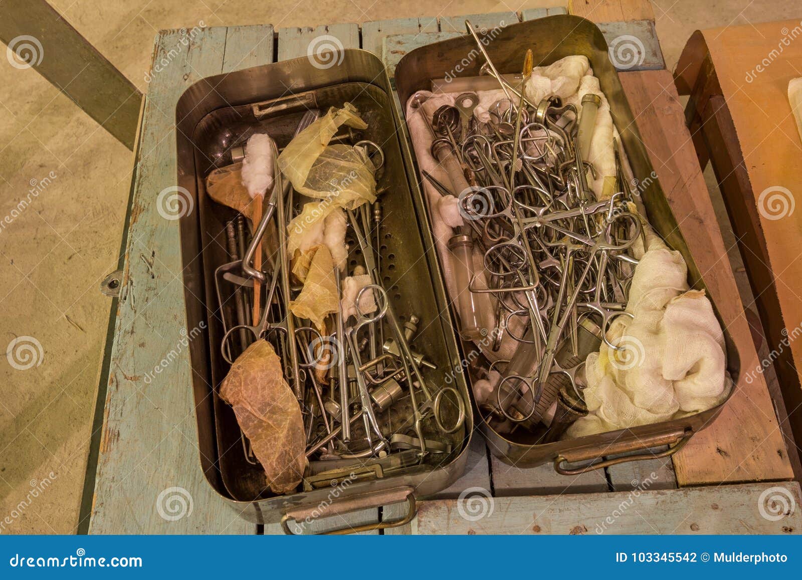 Old Surgical Instruments and Tools in Metal Box Stock Photo Image of