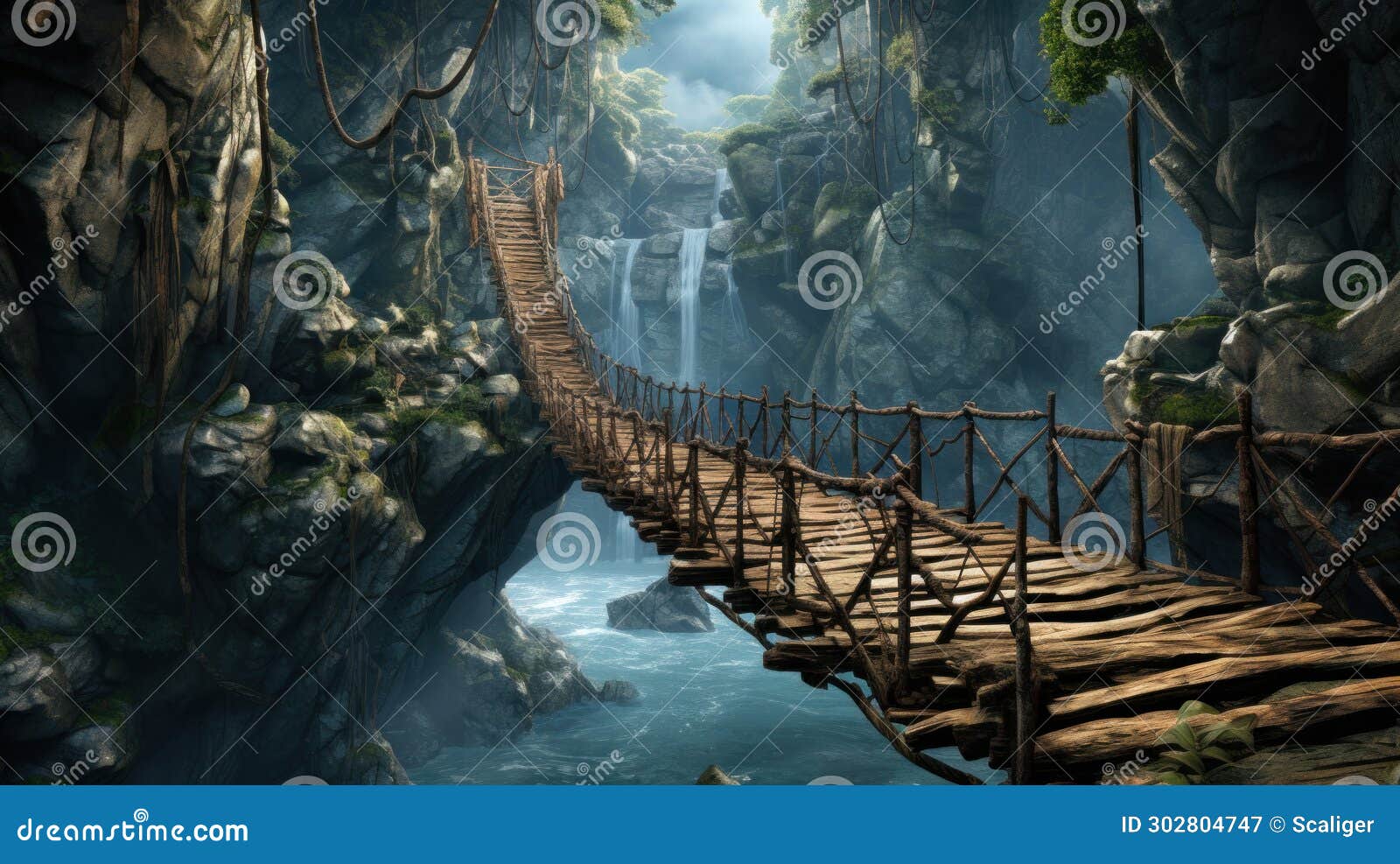 Wall Mural Adventure wooden rope jungle suspension bridge