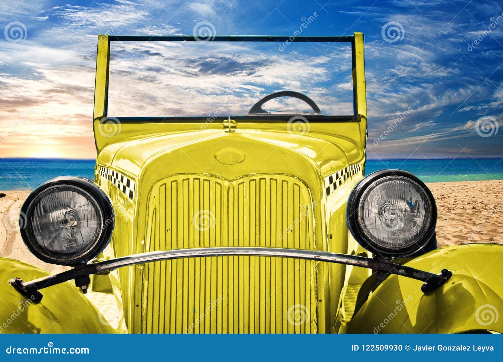 old taxy car on the beach of cuba