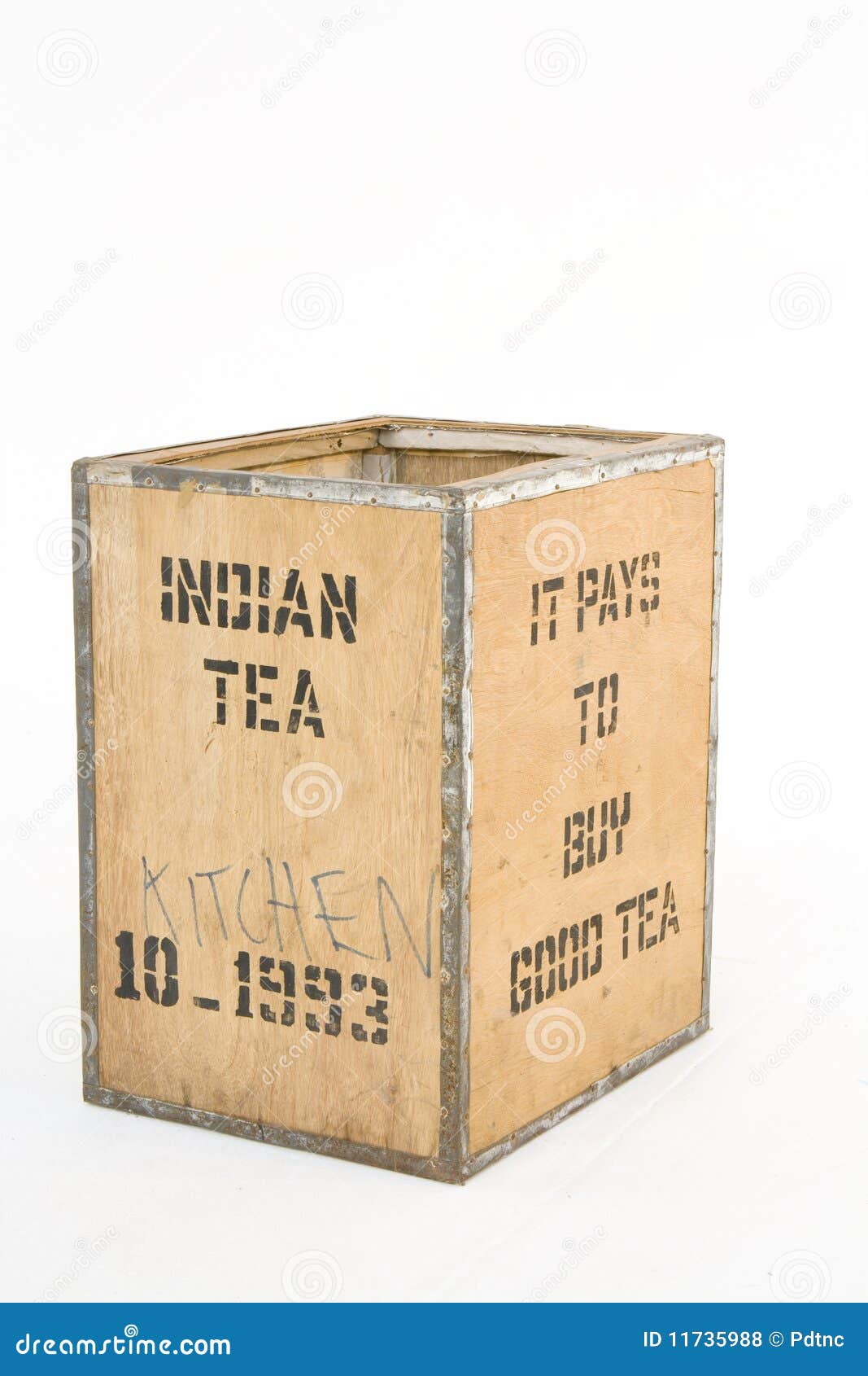 Old tea Chest on white stock photo. Image of wooden, metal 11735988