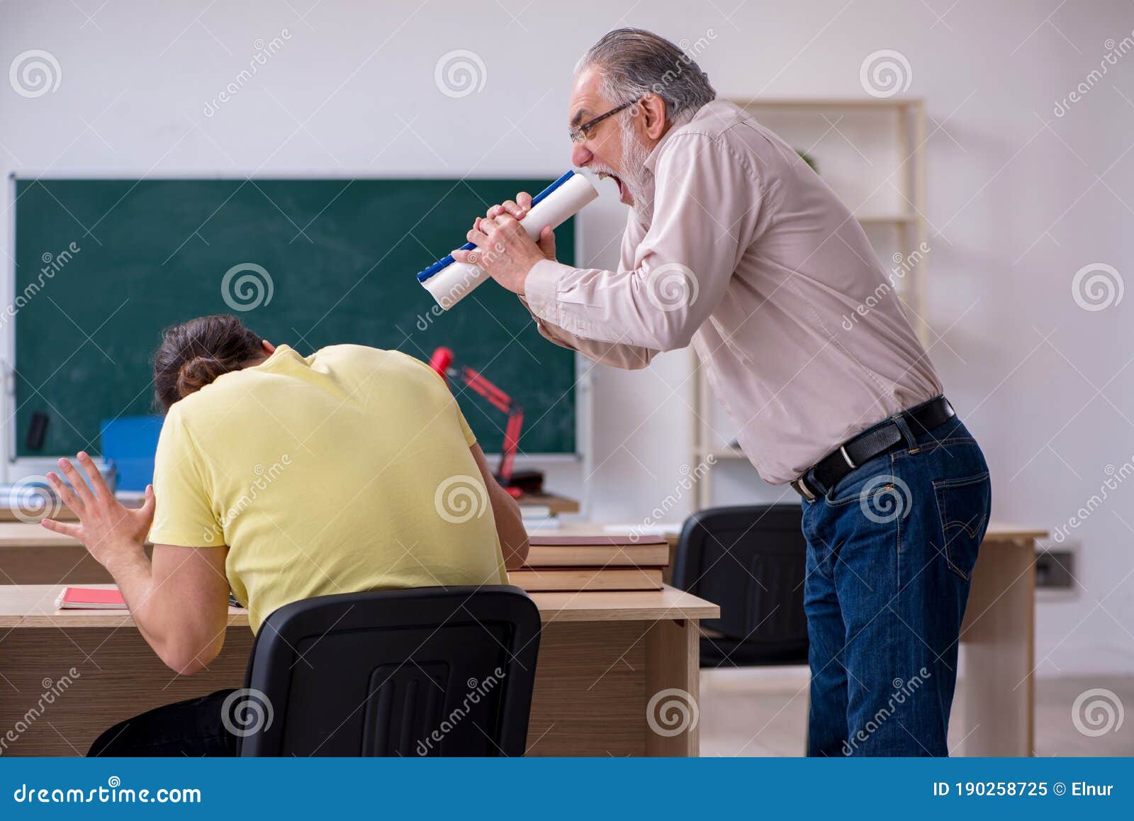 Old Teacher And Young Male Student In The Classroom Stock Image Imag