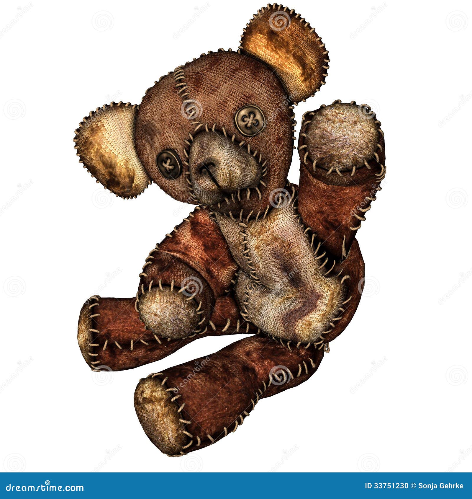 Old Teddy Bear with Button Eyes Stock Illustration - Illustration