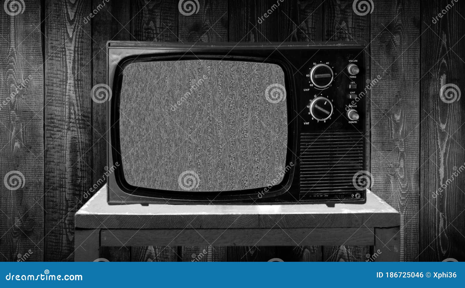 Old Television Set with Black and White Static Noise Stock Photo