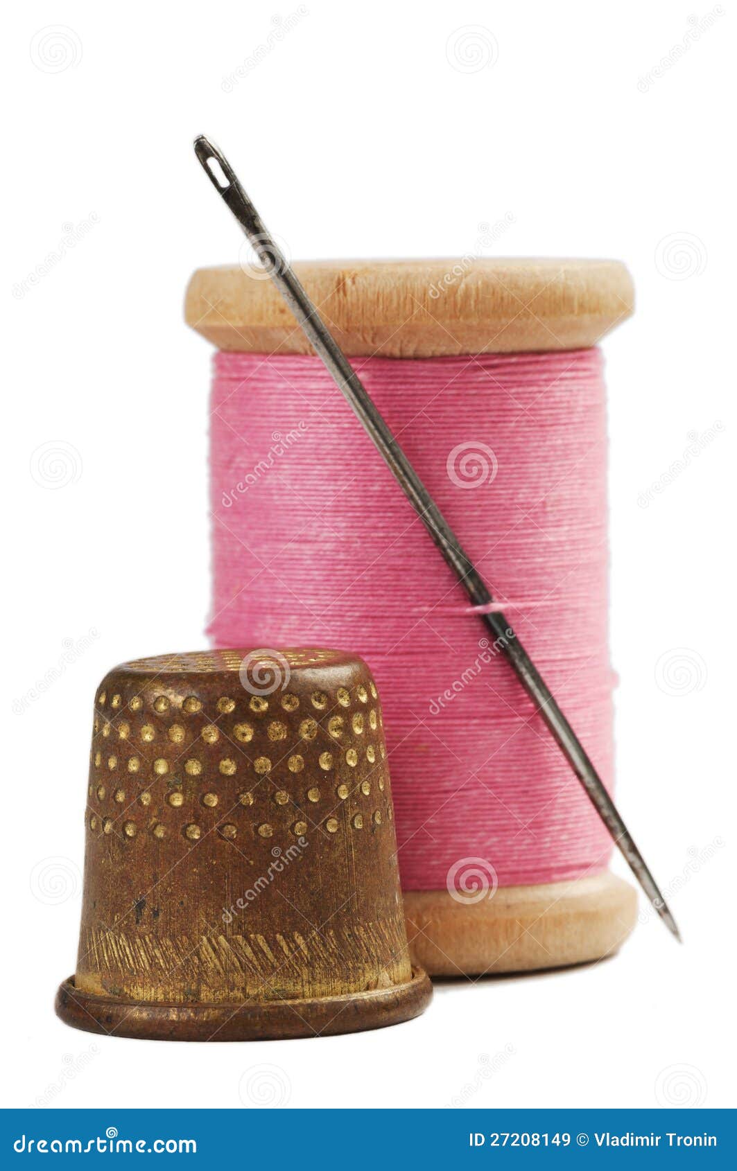 Old Thimble and Needle with Pink Thread Stock Image Image of needle