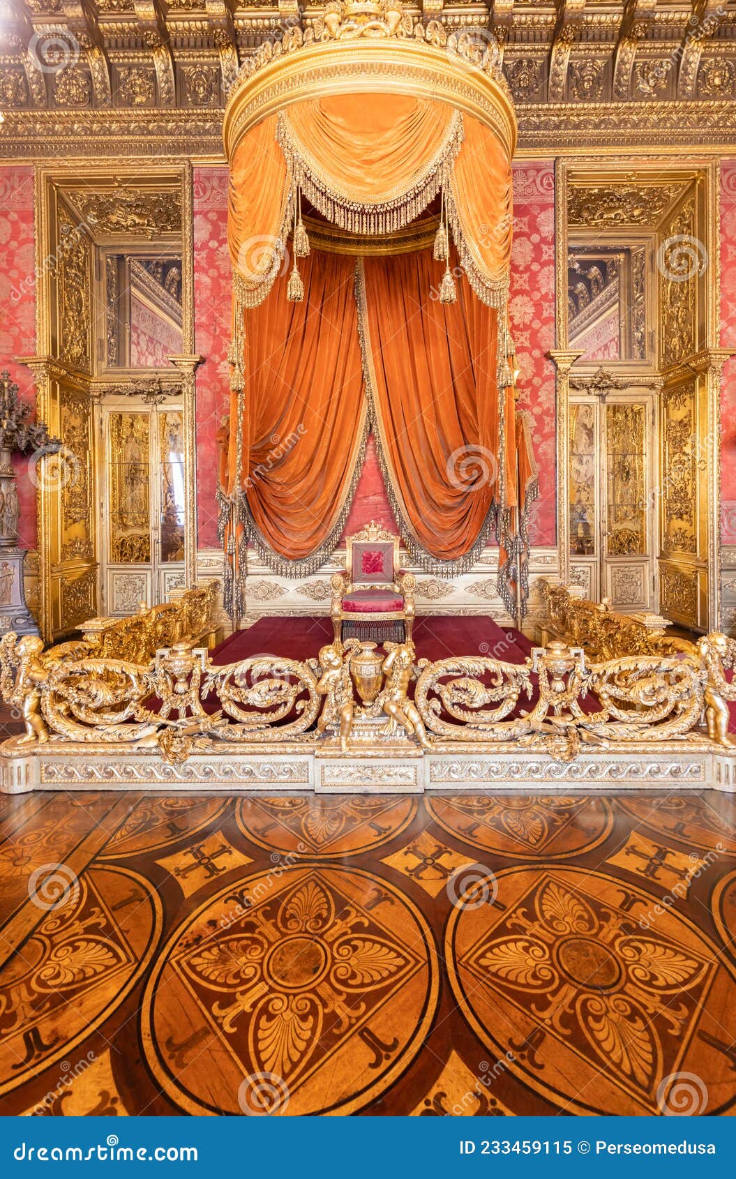 Old Throne Room Interior with Chair in Luxury Palace. Red and Gold Antique  Baroque Style Editorial Image - Image of room, architecture: 233459115