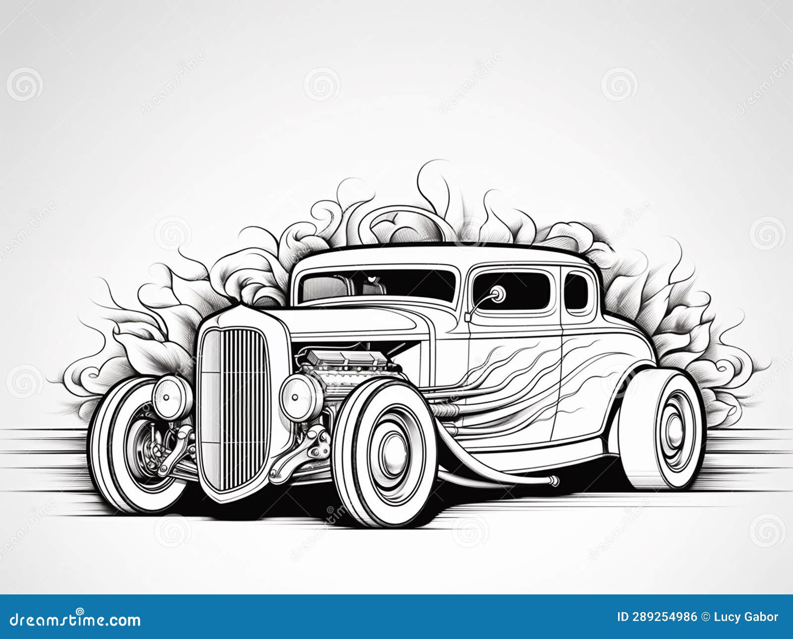 old timer car drawing in black and white