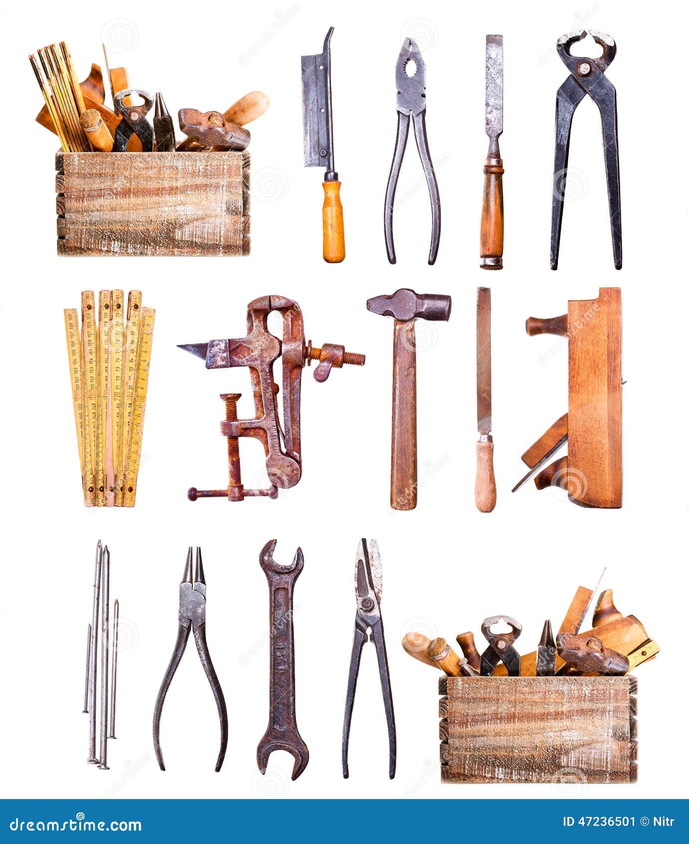 Old Tools Isolated on White Background Stock Image - Image of spanner ...