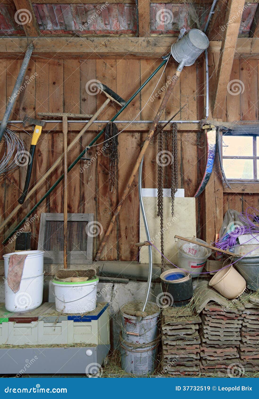Old tools in an old barn stock image. Image of pail, dust 37732519