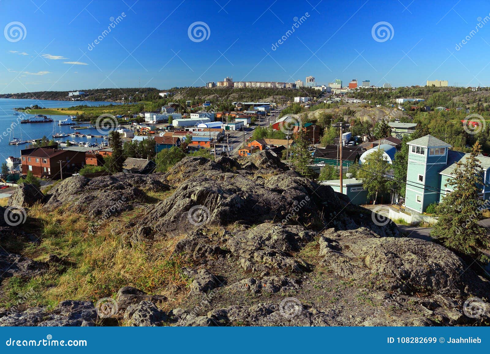 yellowknife old town and downtown from the rock, great slave lake, northwest territories, canada