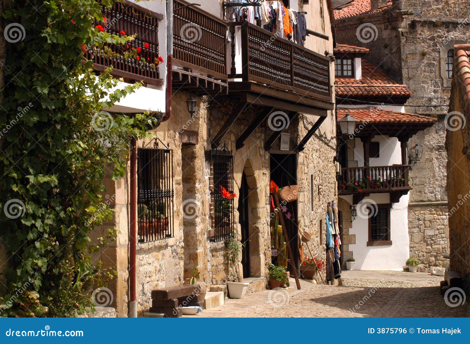 Old town Spain stock photo. Image of town, santilana, flower 3875796