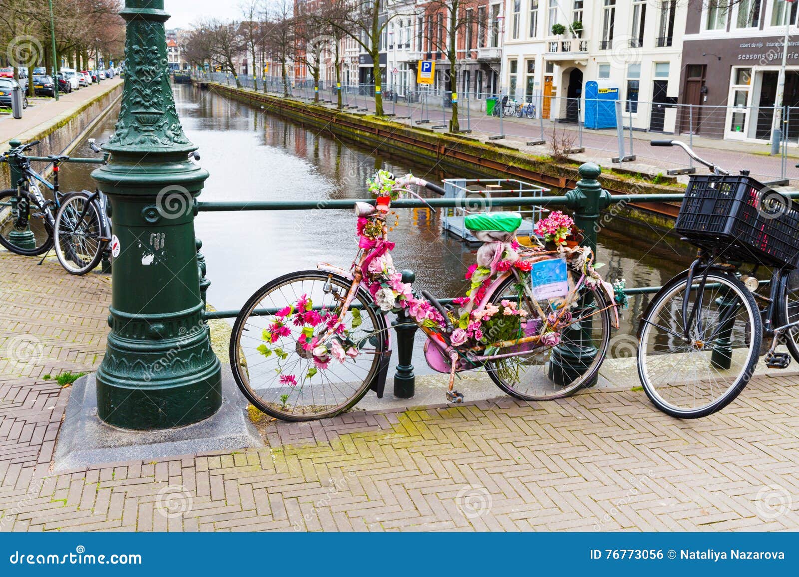 Old Town Street View with Bike and Flowers Editorial Photo - Image of ...