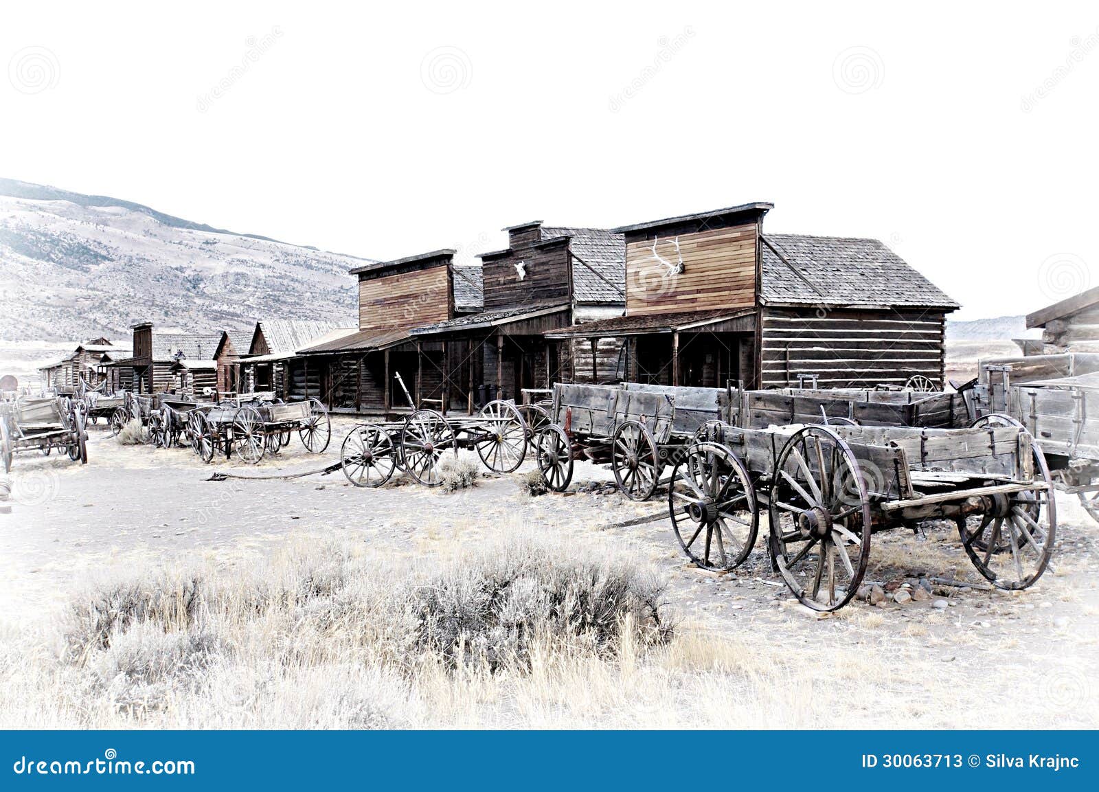 cody, wyoming, old wooden wagons in a ghost town, united states