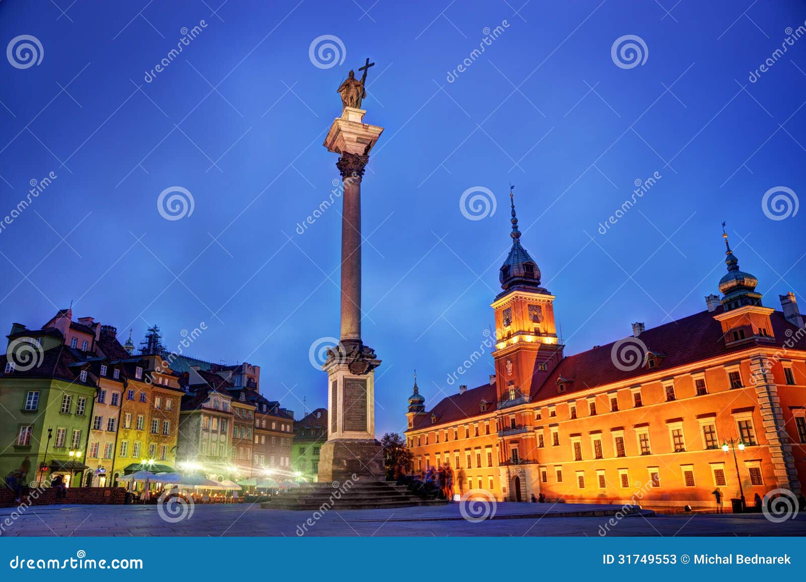 old town in warsaw, poland at night