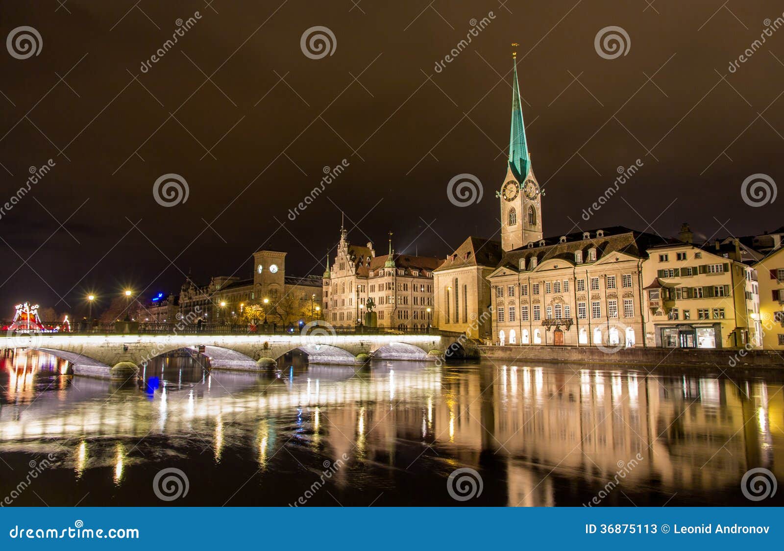 Old Town of Zurich at Night - Switzerland Stock Image - Image of city