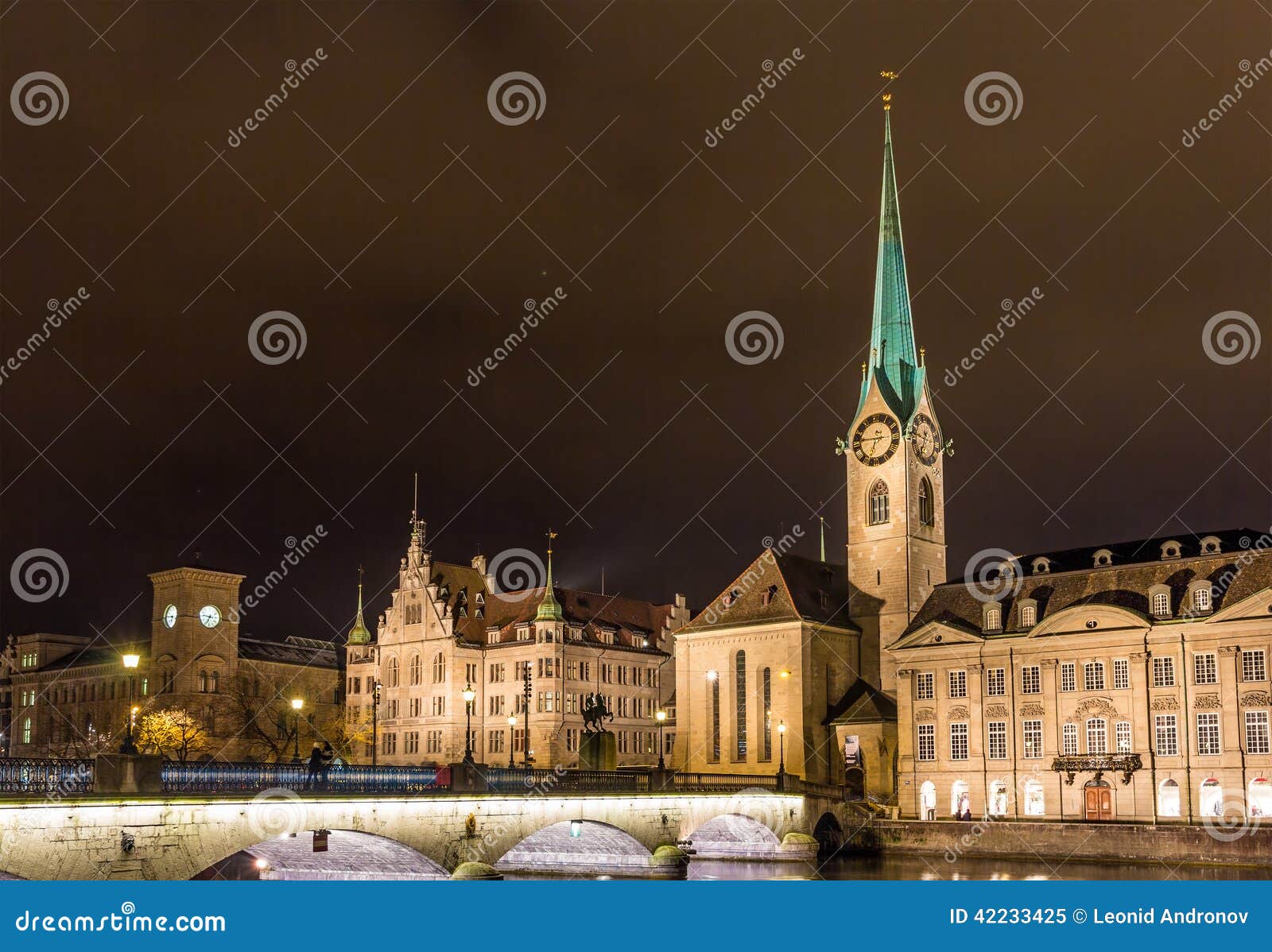 Old Town of Zurich at Night - Switzerland Stock Image - Image of