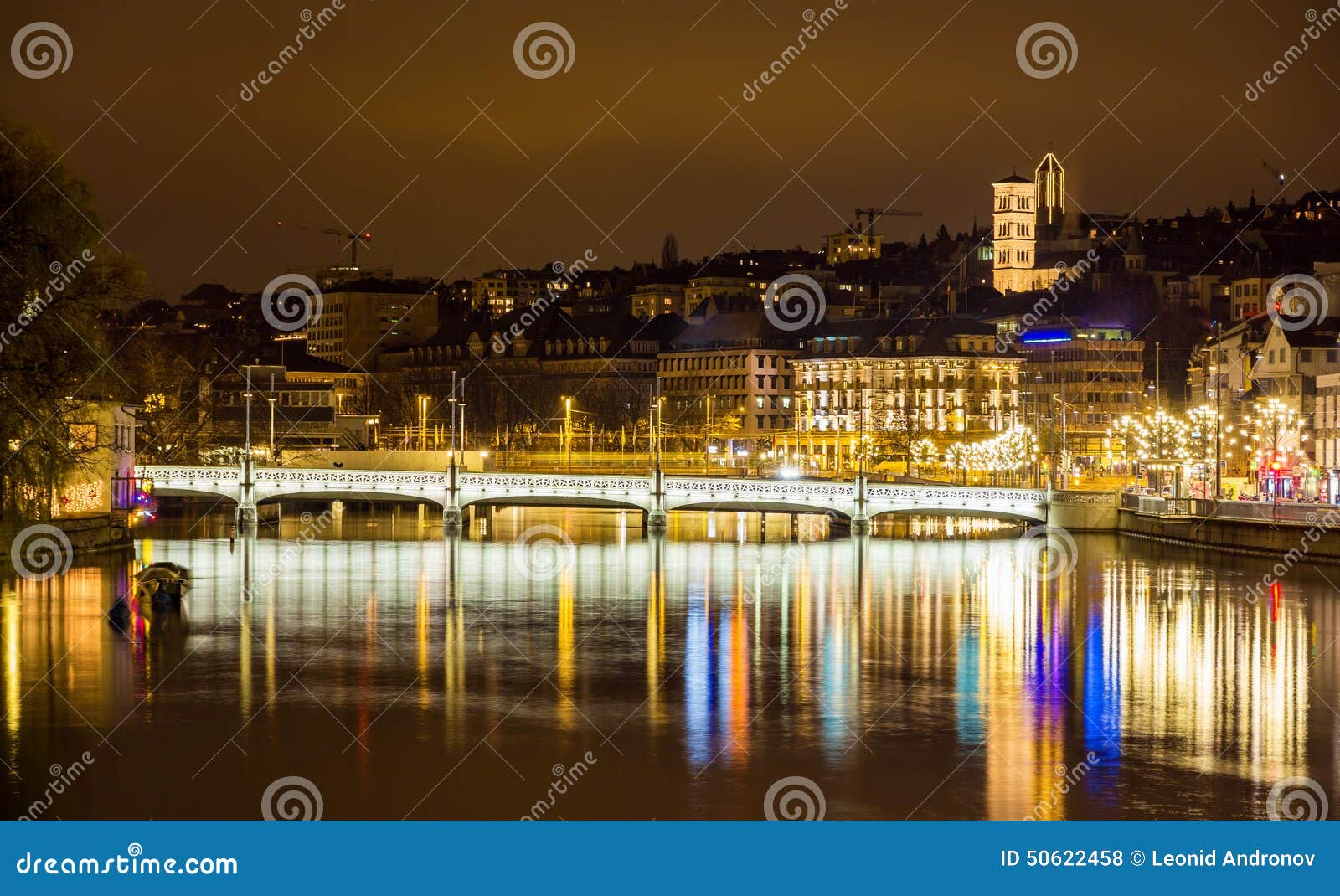 Old Town of Zurich at Night Stock Photo - Image of limmat, lights: 50622458