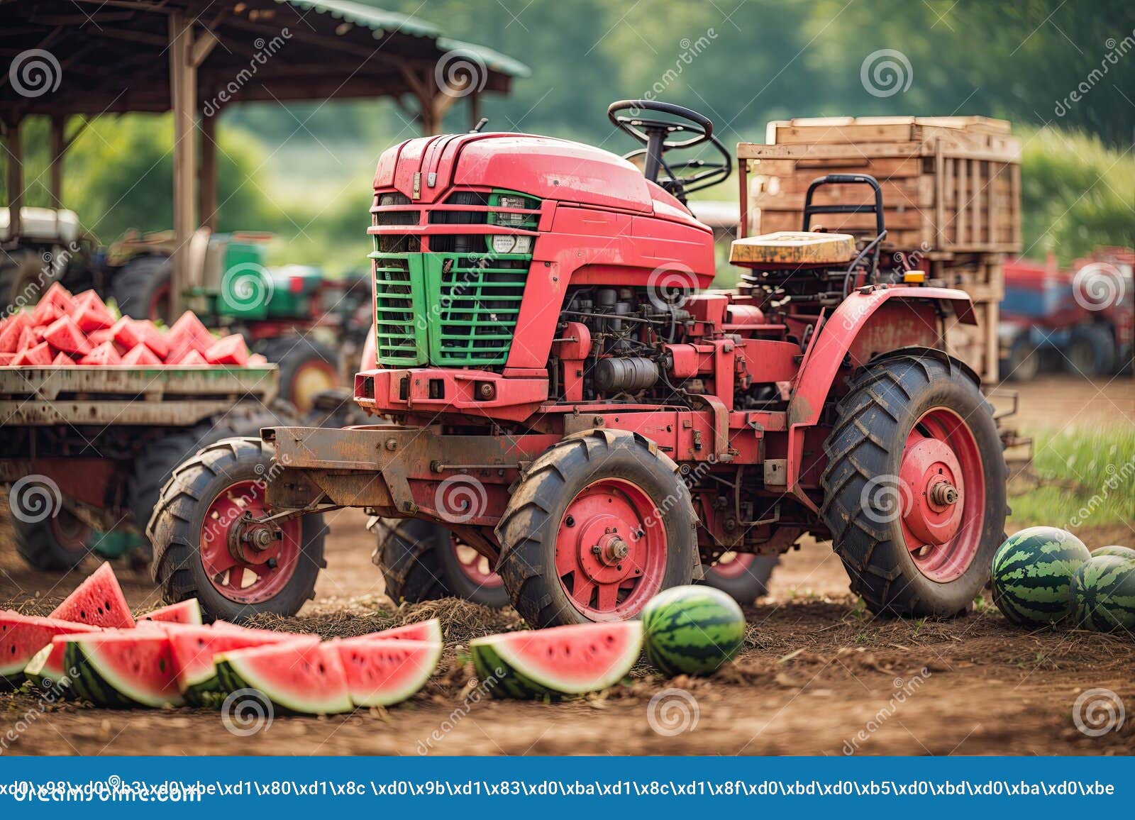 Old Tractor on the Farm with Watermelons Stock Photo Image of farmer