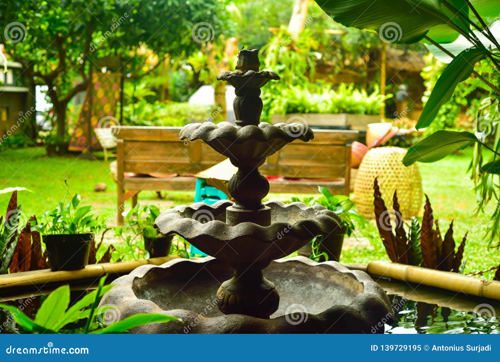 Old Traditional Ancient Garden With Bright Vivid Tropical Green Color Stock Image Image Of Furnish Brilliant