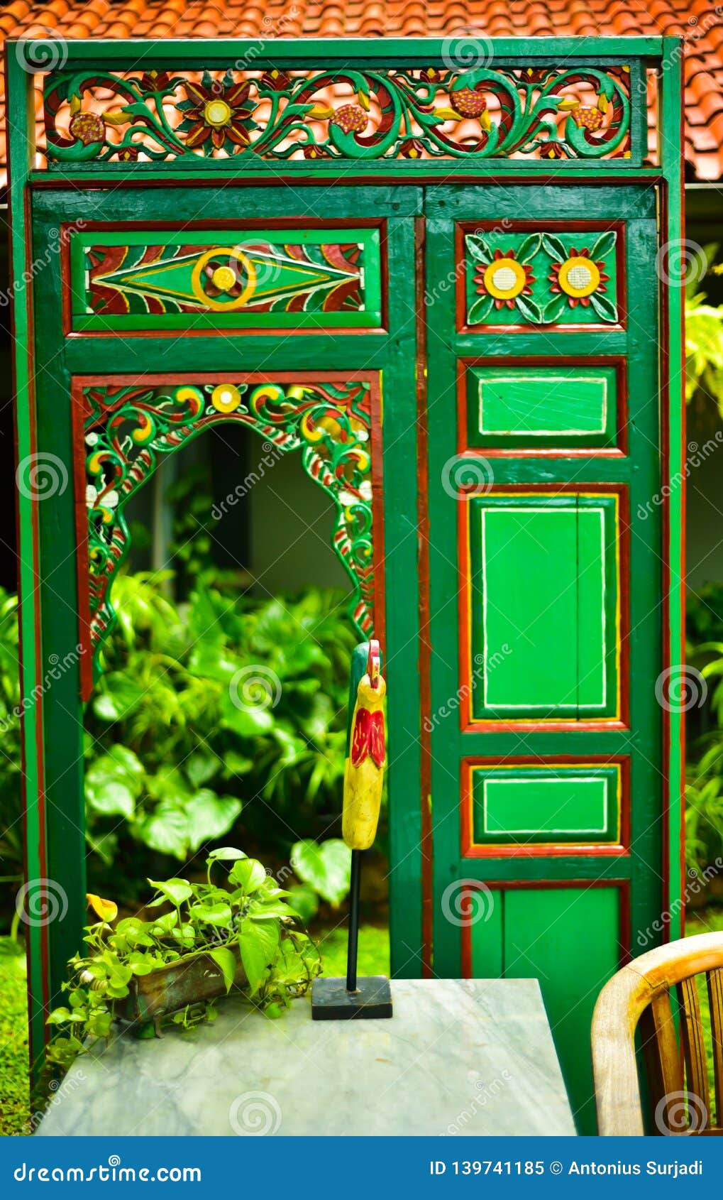 Old Traditional Ancient Wood Door With Bright Vivid Tropical Color With Vintage Bicycle Stock Image Image Of Furnish Brilliant