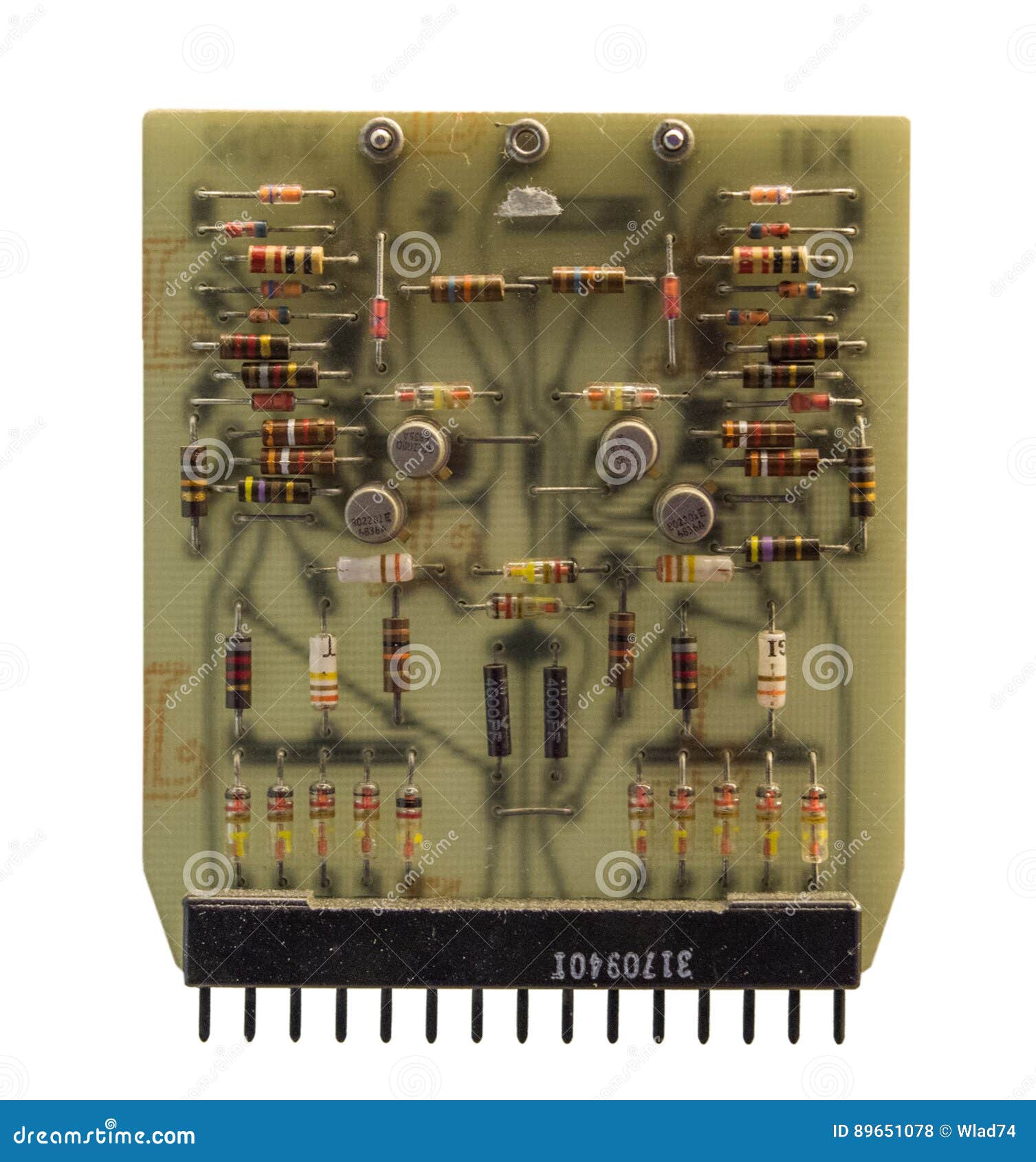 The Old Transistors Computer Chip on White Background Stock Photo