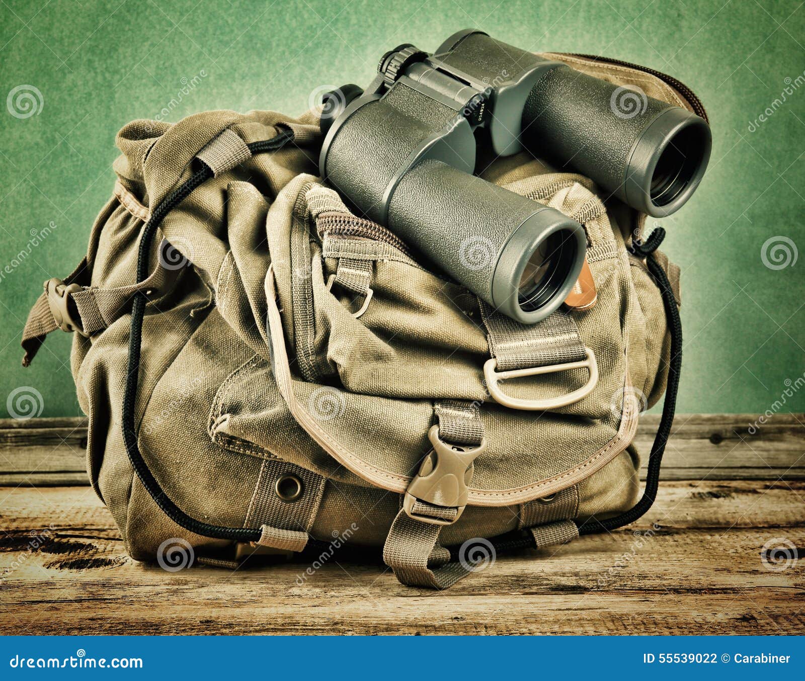 Old Travel Backpack and Binoculars Stock Photo Image of plntus, wall