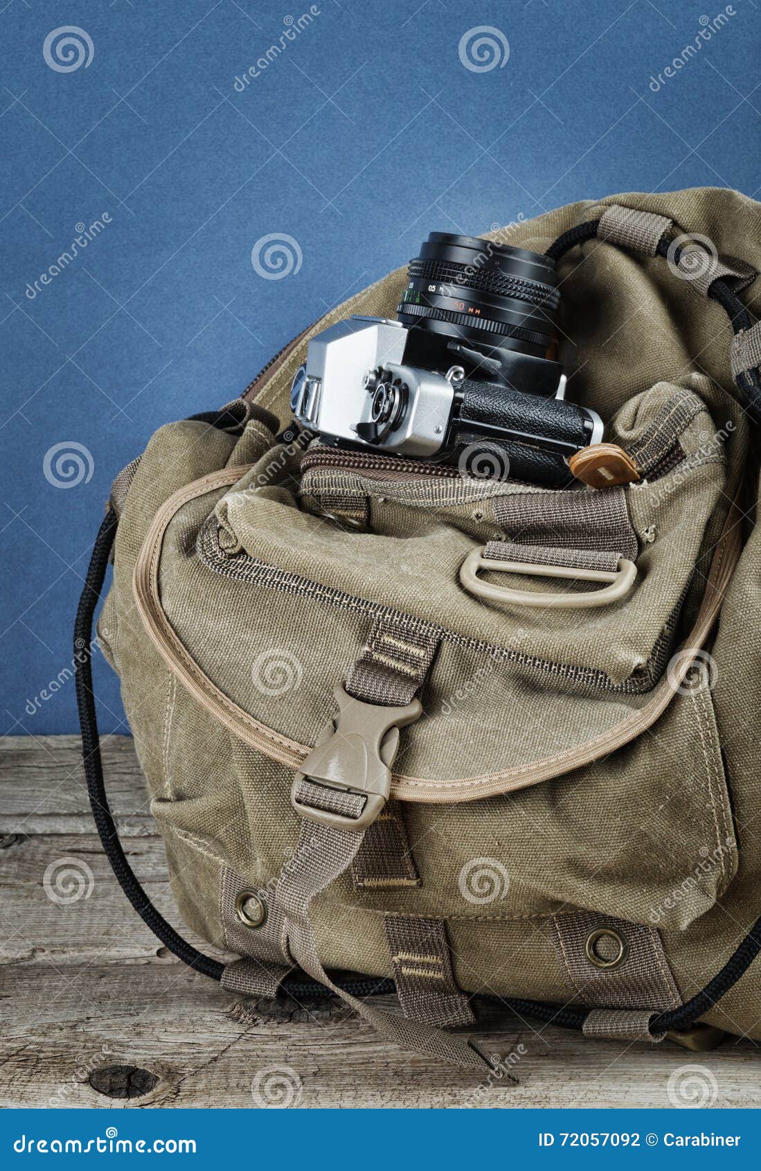 Old Travel Backpack and Camera Stock Photo Image of luggage, wood