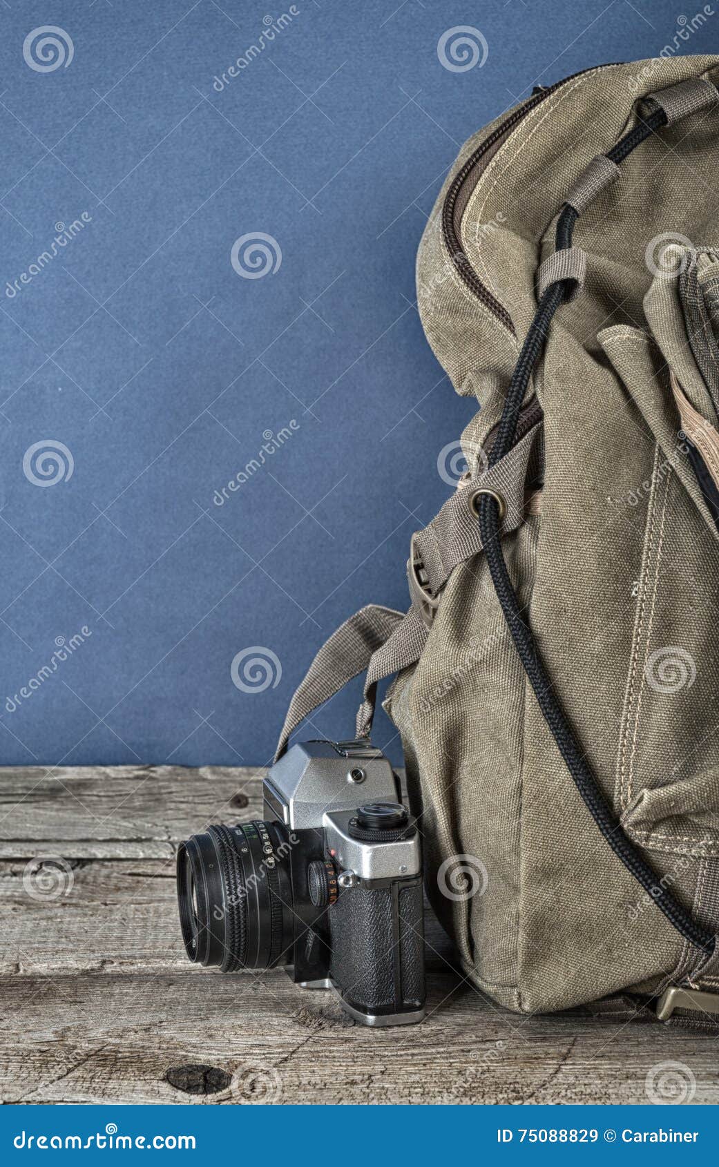 Old Travel Backpack and Camera Stock Image Image of background, floor