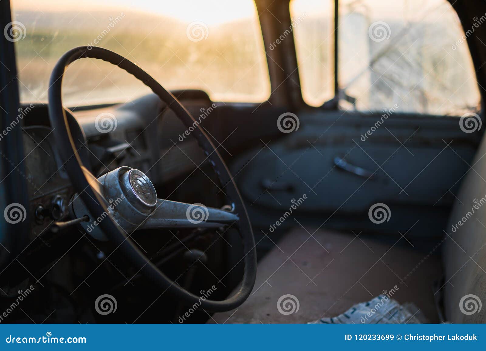 Old Truck Interior At Sunset Editorial Stock Image Image