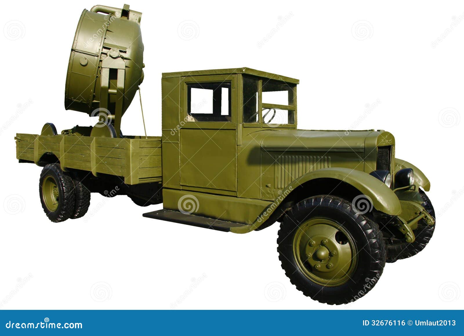 Old truck with a spotlight stock photo. Image of transportation 32676116