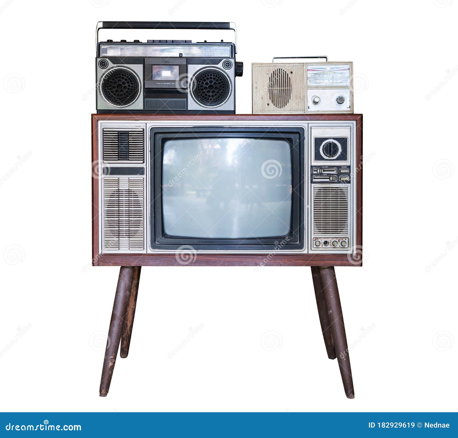 Old TV and Retro radio stock image. Image of news, screen - 182929619