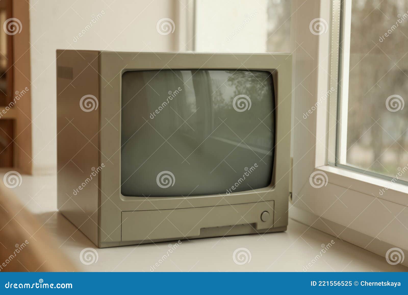 Old Tv Set on White Windowsill Stock Image Image of sill, broadcast