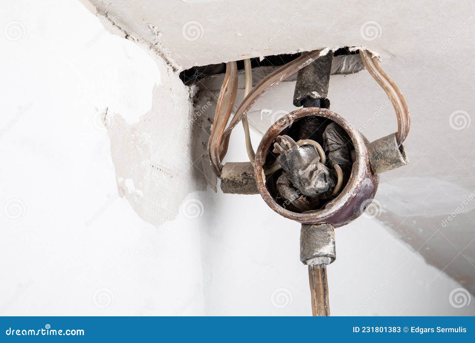 Old and Unsafe Wiring. Security, Regulation and Standards Stock Image