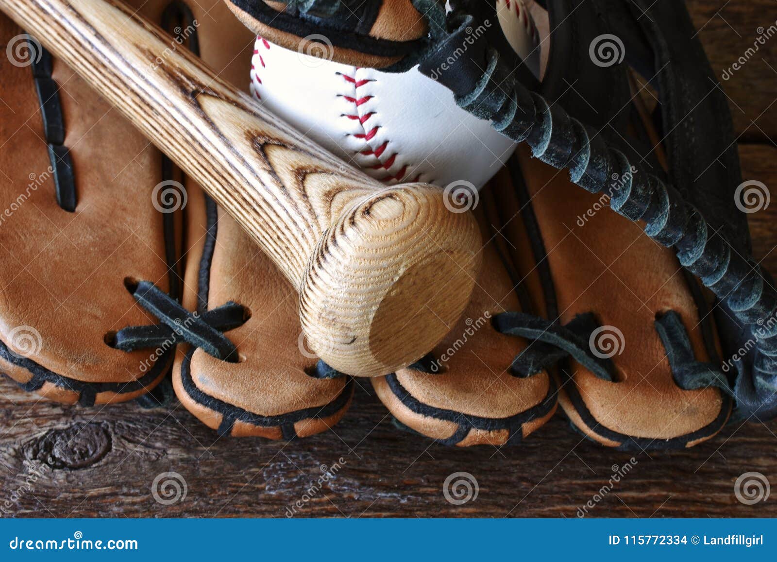 Old Used Baseball Equipment Close Up Stock Photo Image of ball, brown