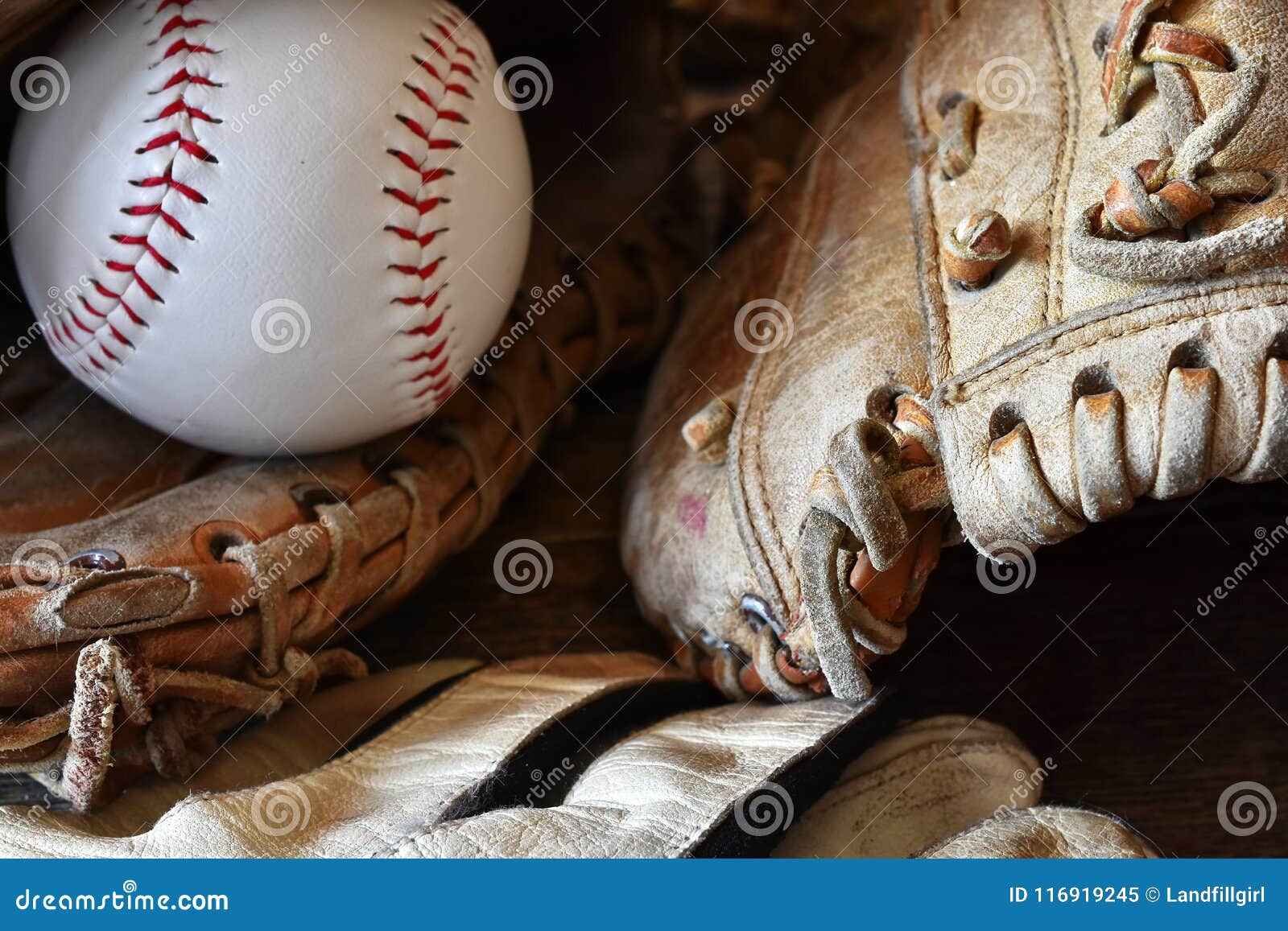 Old Used Baseball Equipment Close Up Stock Image Image of american